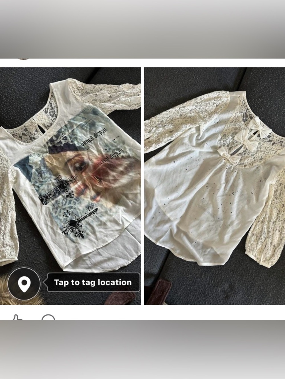 Art! Goth core bible core Women's Lace Sleeve Graphic Blouse - White